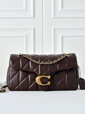 Coach Quilted Shoulder Bag in Brown with Gold Hardware